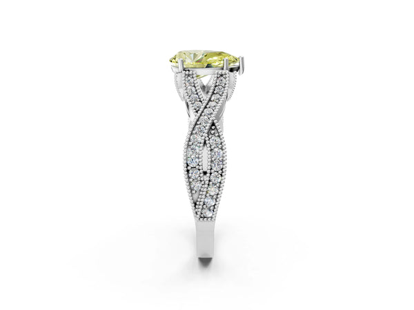 Platinum Pear-Shaped Graduated Pave Twist Engagement Ring Setting for Fancy Yellow Center