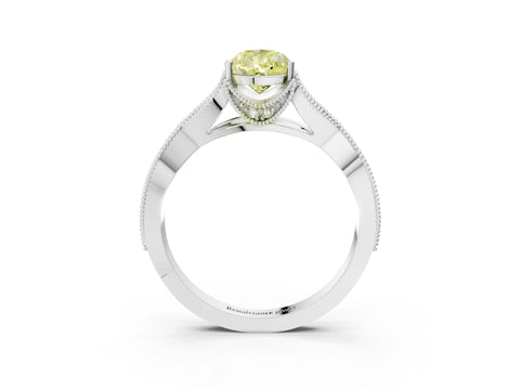 White gold Fancy Yellow Pear Cut Cut Diamond Twisted Band with Milgrain Pave Setting and Four-Prong Setting_3