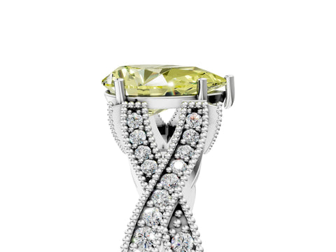 White gold Fancy Yellow Pear Cut Cut Diamond Twisted Band with Milgrain Pave Setting and Four-Prong Setting_5