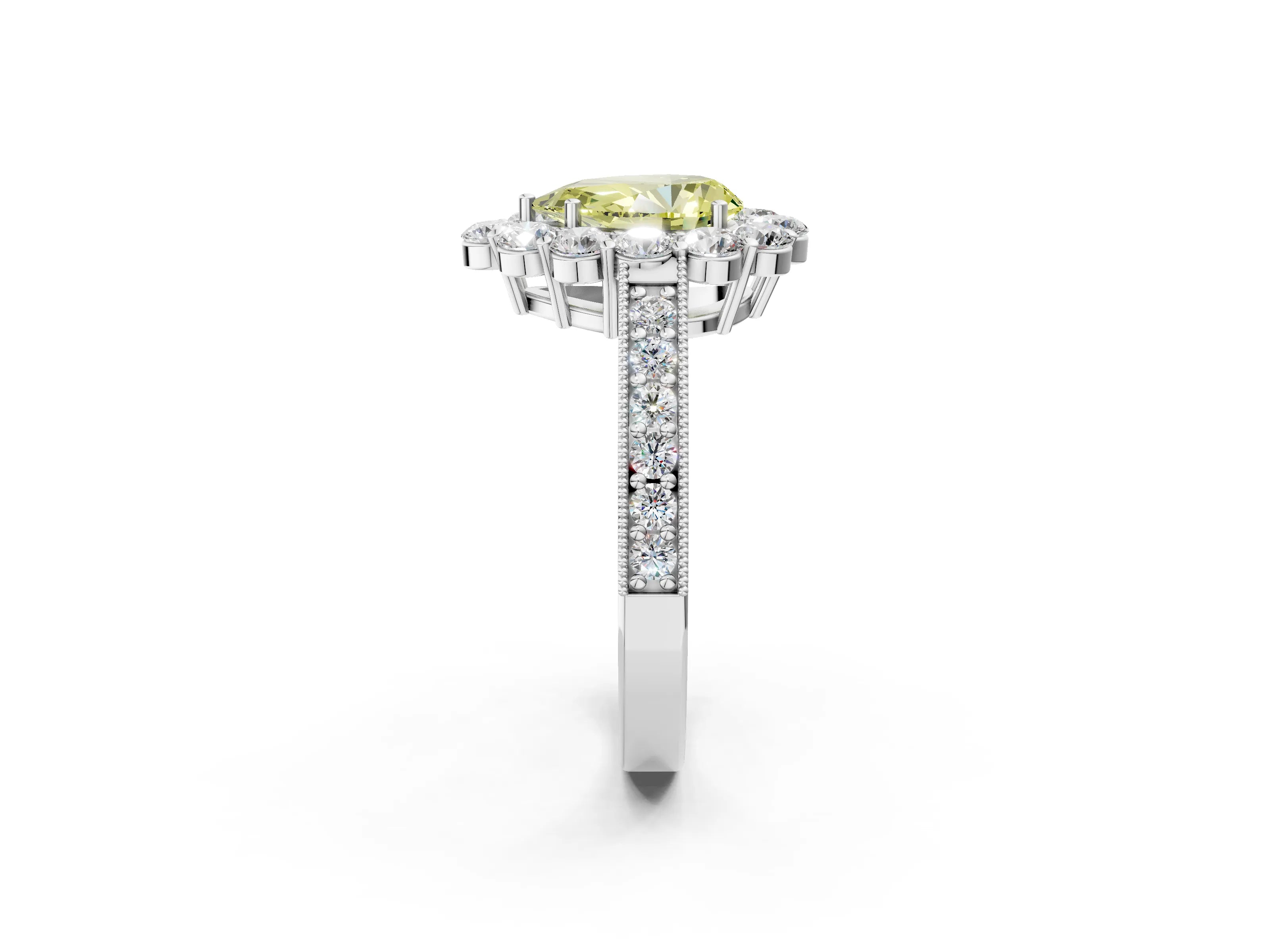 White gold Fancy Yellow Pear Cut Cut Halo Diamond Pavé Engagement Ring with Milgrain Detailing_26
