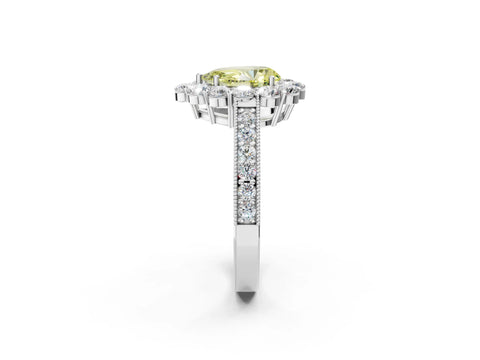 White gold Fancy Yellow Pear Cut Cut Halo Diamond Pavé Engagement Ring with Milgrain Detailing_2
