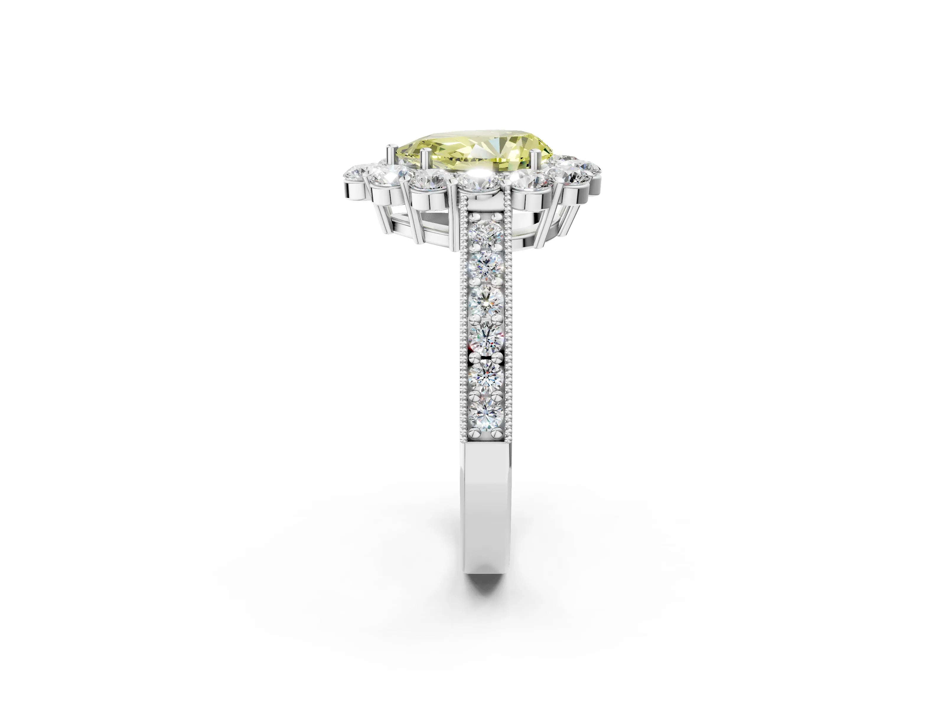 White gold Fancy Yellow Pear Cut Cut Halo Diamond Pavé Engagement Ring with Milgrain Detailing_34