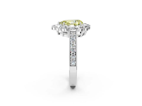 White gold Fancy Yellow Pear Cut Cut Halo Diamond Pavé Engagement Ring with Milgrain Detailing_34