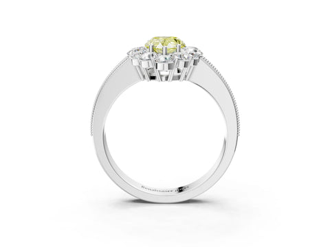 White gold Fancy Yellow Pear Cut Cut Halo Diamond Pavé Engagement Ring with Milgrain Detailing_35