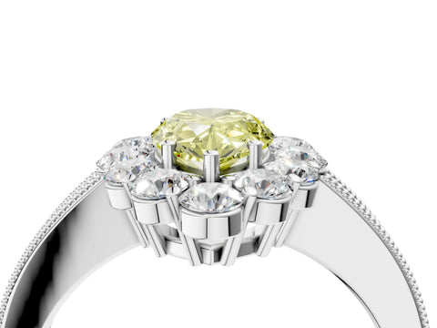 White gold Fancy Yellow Pear Cut Cut Halo Diamond Pavé Engagement Ring with Milgrain Detailing_36