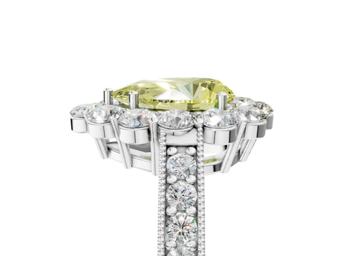 White gold Fancy Yellow Pear Cut Cut Halo Diamond Pavé Engagement Ring with Milgrain Detailing_37