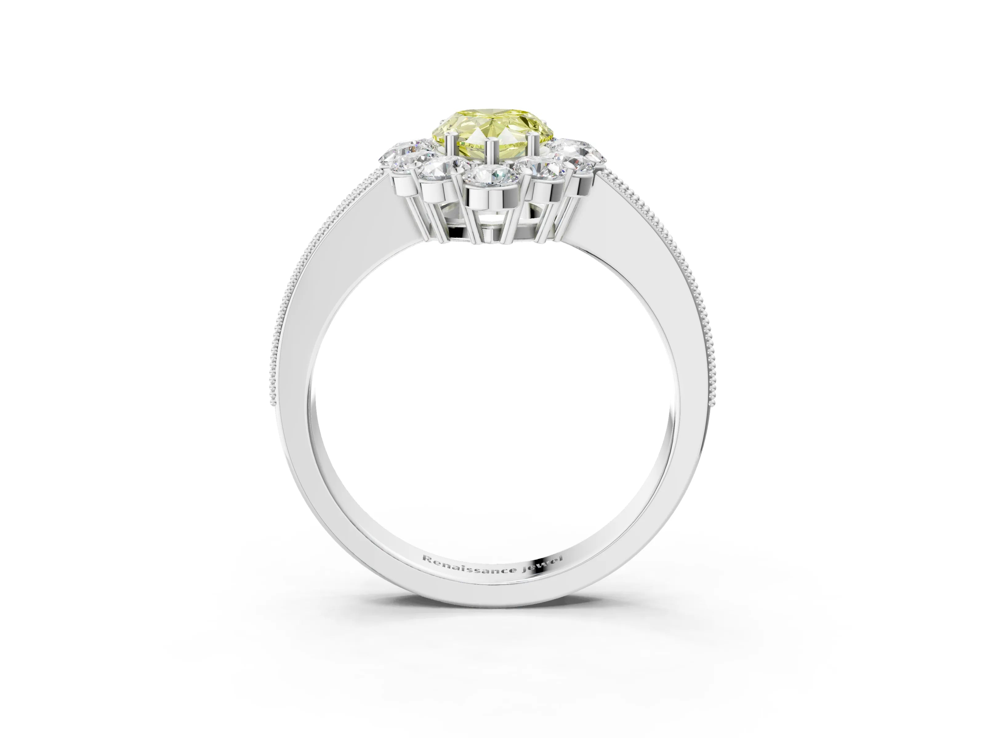 White gold Fancy Yellow Pear Cut Cut Halo Diamond Pavé Engagement Ring with Milgrain Detailing_45