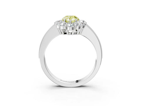 White gold Fancy Yellow Pear Cut Cut Halo Diamond Pavé Engagement Ring with Milgrain Detailing_45