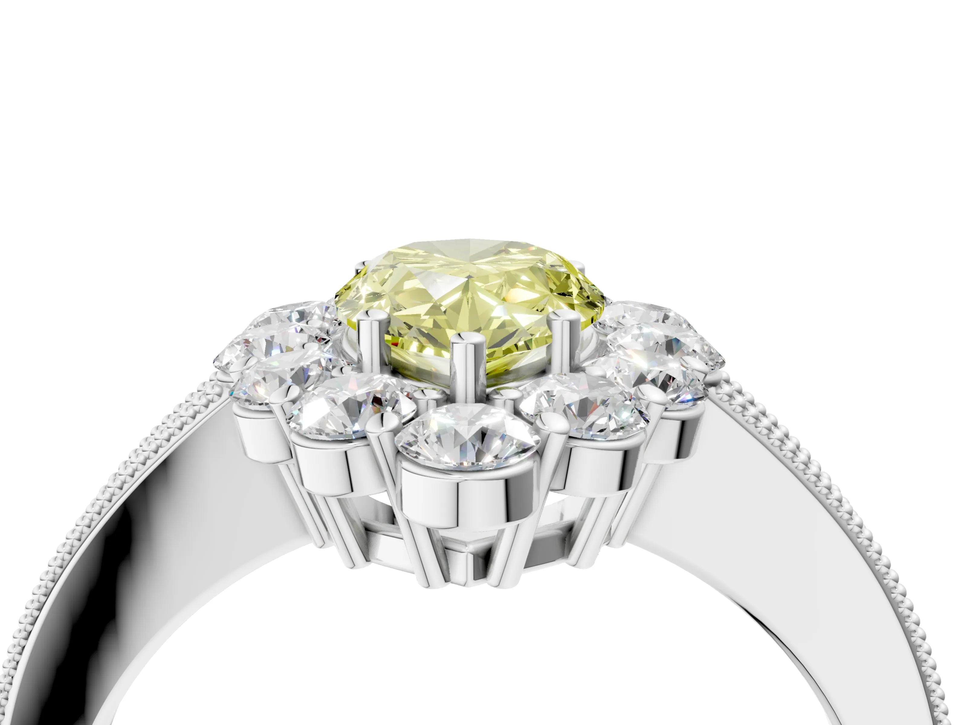 White gold Fancy Yellow Pear Cut Cut Halo Diamond Pavé Engagement Ring with Milgrain Detailing_46