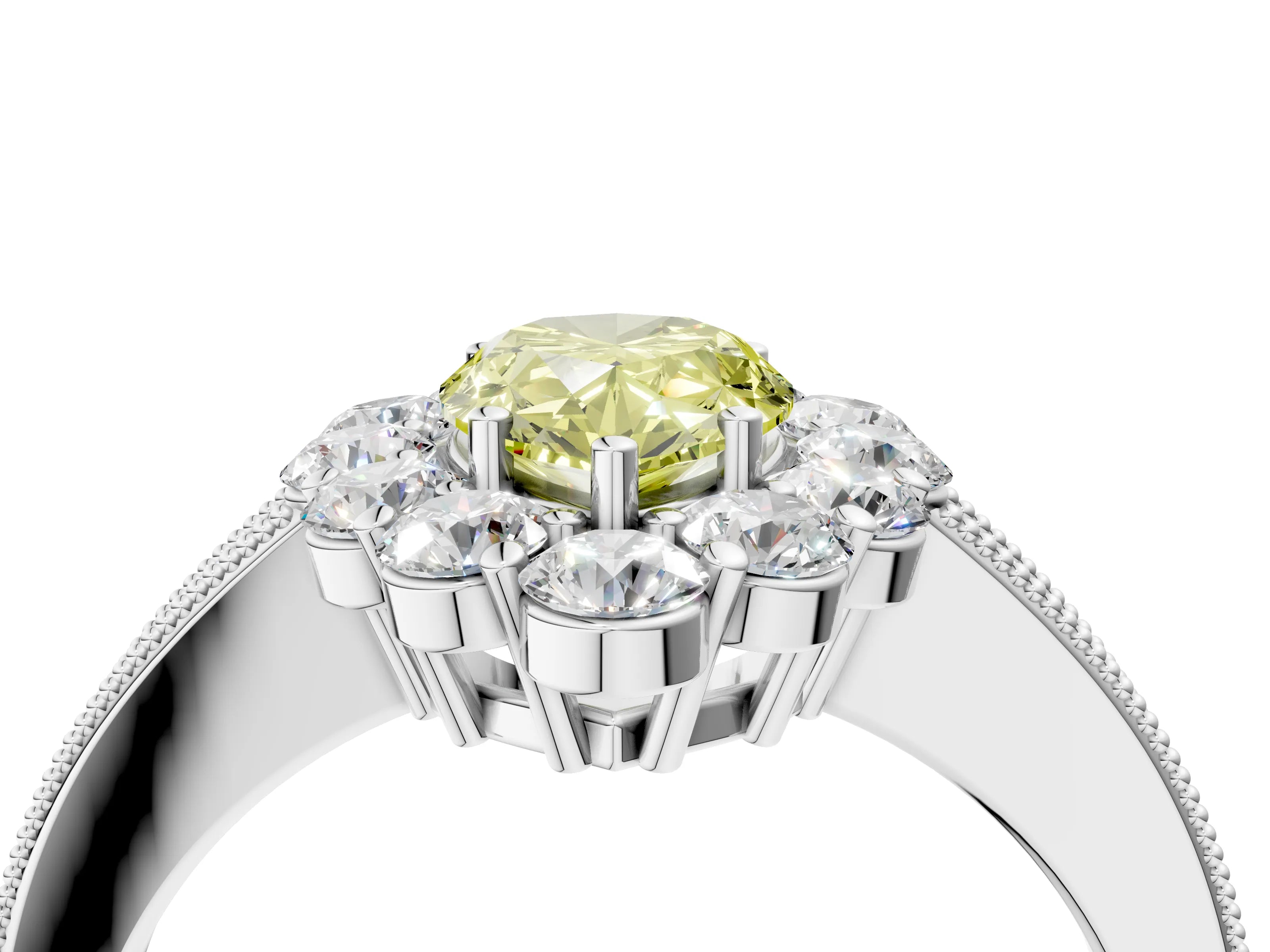 White gold Fancy Yellow Pear Cut Cut Halo Diamond Pavé Engagement Ring with Milgrain Detailing_4