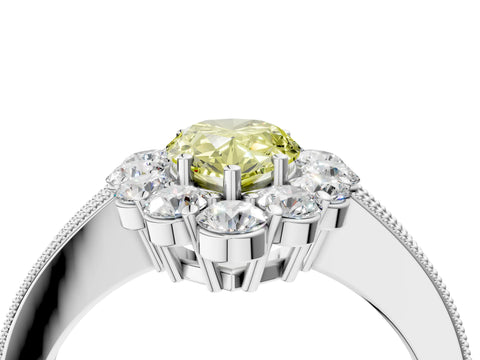 White gold Fancy Yellow Pear Cut Cut Halo Diamond Pavé Engagement Ring with Milgrain Detailing_4