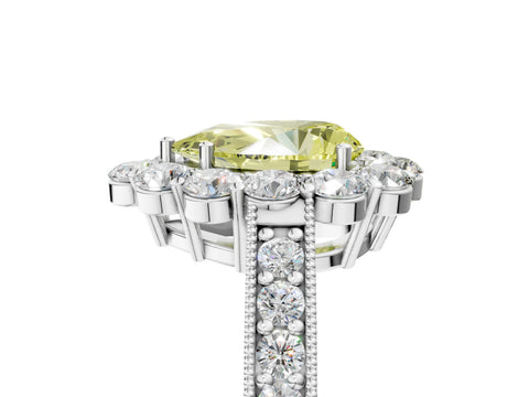 White gold Fancy Yellow Pear Cut Cut Halo Diamond Pavé Engagement Ring with Milgrain Detailing_53