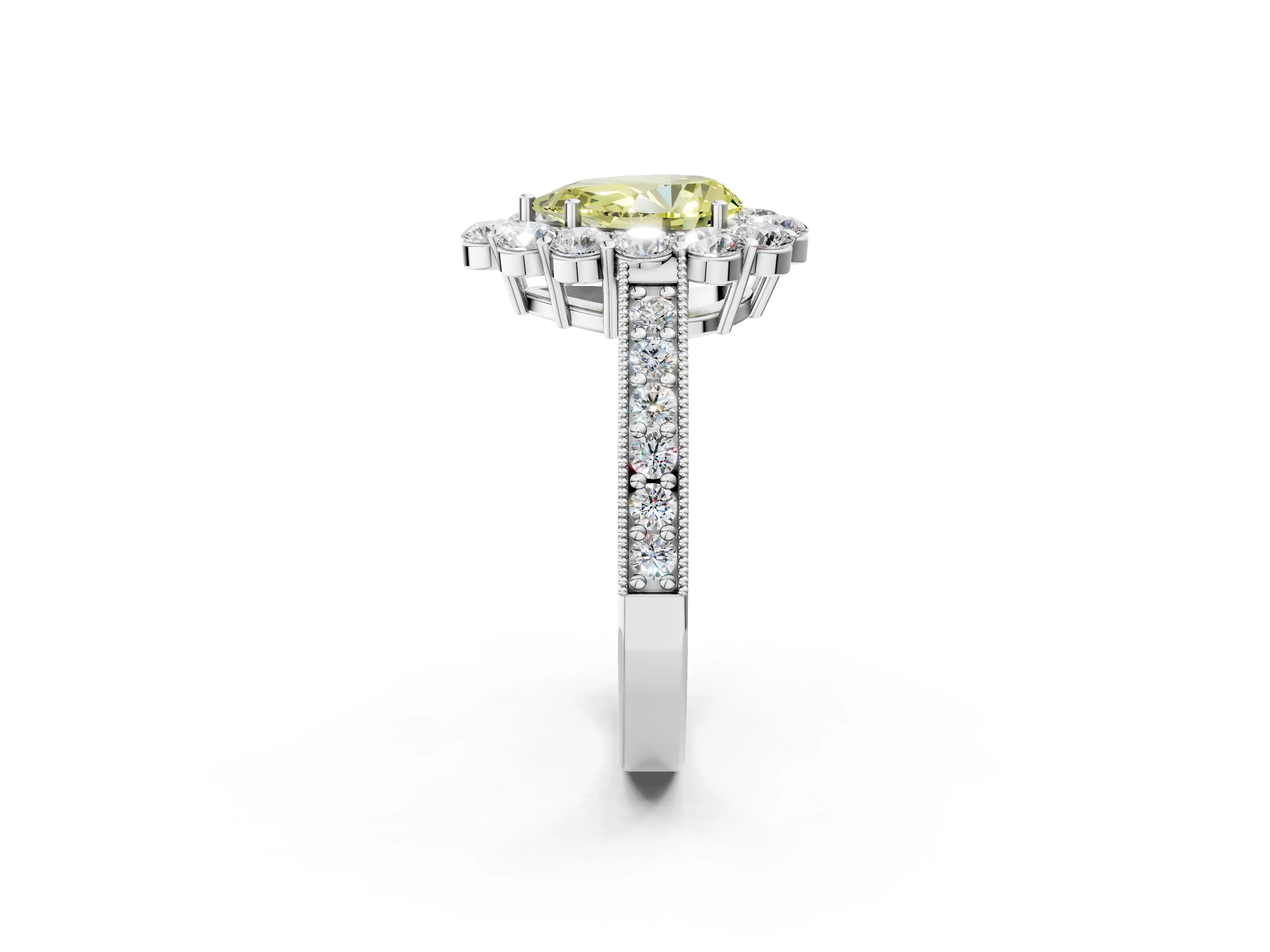 White gold Fancy Yellow Pear Cut Cut Halo Diamond Pavé Engagement Ring with Milgrain Detailing_8