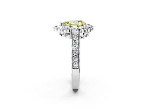 White gold Fancy Yellow Pear Cut Cut Halo Diamond Pavé Engagement Ring with Milgrain Detailing_8
