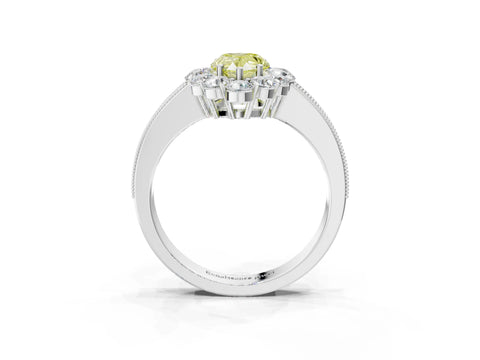 White gold Fancy Yellow Pear Cut Cut Halo Diamond Pavé Engagement Ring with Milgrain Detailing_9
