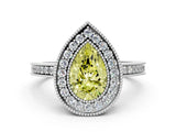 White gold Fancy Yellow Pear Cut Cut Halo Pavé Diamond Ring