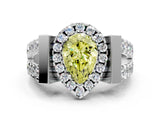 White gold Fancy Yellow Pear Cut Cut Halo Split Shank Prong Set Ring