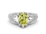 White gold Fancy Yellow Pear Cut Cut Milgrain Pave Diamond Engagement Ring with Four-Prong Setting_3