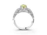 White gold Fancy Yellow Pear Cut Cut Milgrain Pave Diamond Engagement Ring with Four-Prong Setting_6