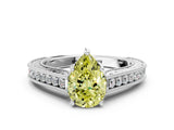 White gold Fancy Yellow Pear Cut Cut Pave Band Milgrain Solitaire Ring_19