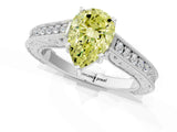 White gold Fancy Yellow Pear Cut Cut Pave Band Milgrain Solitaire Ring_19