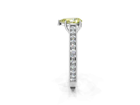 White gold Fancy Yellow Pear Cut Cut Pave Band Milgrain Solitaire Ring_20
