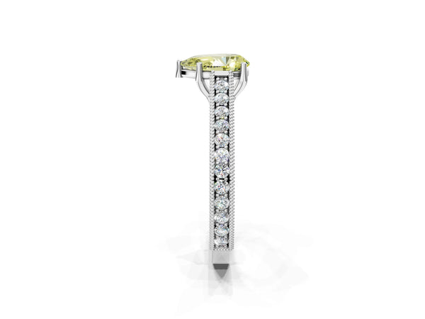 Platinum Pear-Shaped Vintage Pave Engagement Ring Setting for Fancy Yellow Center