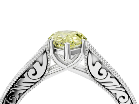 White gold Fancy Yellow Pear Cut Cut Pave Band Milgrain Solitaire Ring_22