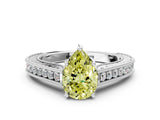 White gold Fancy Yellow Pear Cut Cut Pave Band Milgrain Solitaire Ring_6