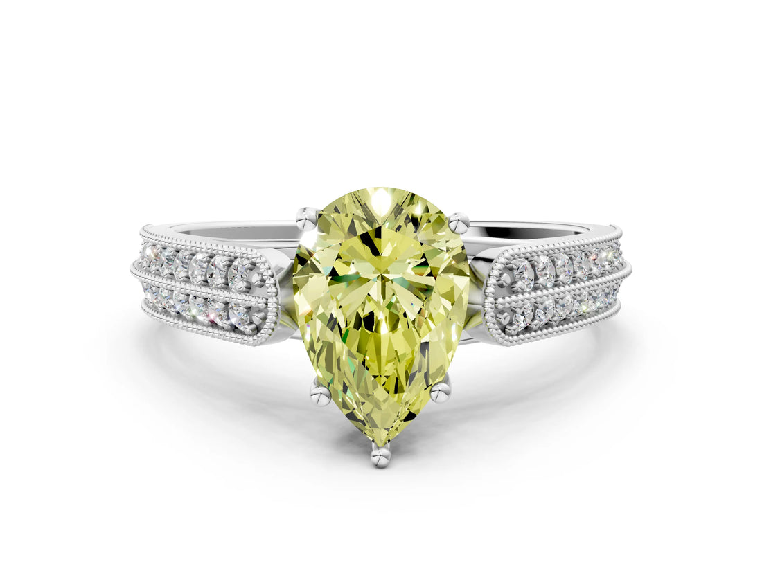 White gold Fancy Yellow Pear Cut Cut Pave Split Shank Engagement Ring with Four-Prong Setting_12