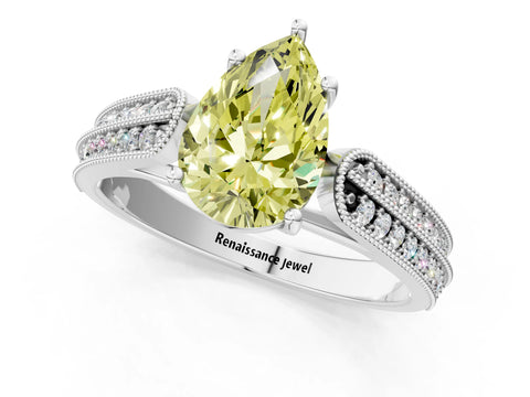 White gold Fancy Yellow Pear Cut Cut Pave Split Shank Engagement Ring with Four-Prong Setting_13