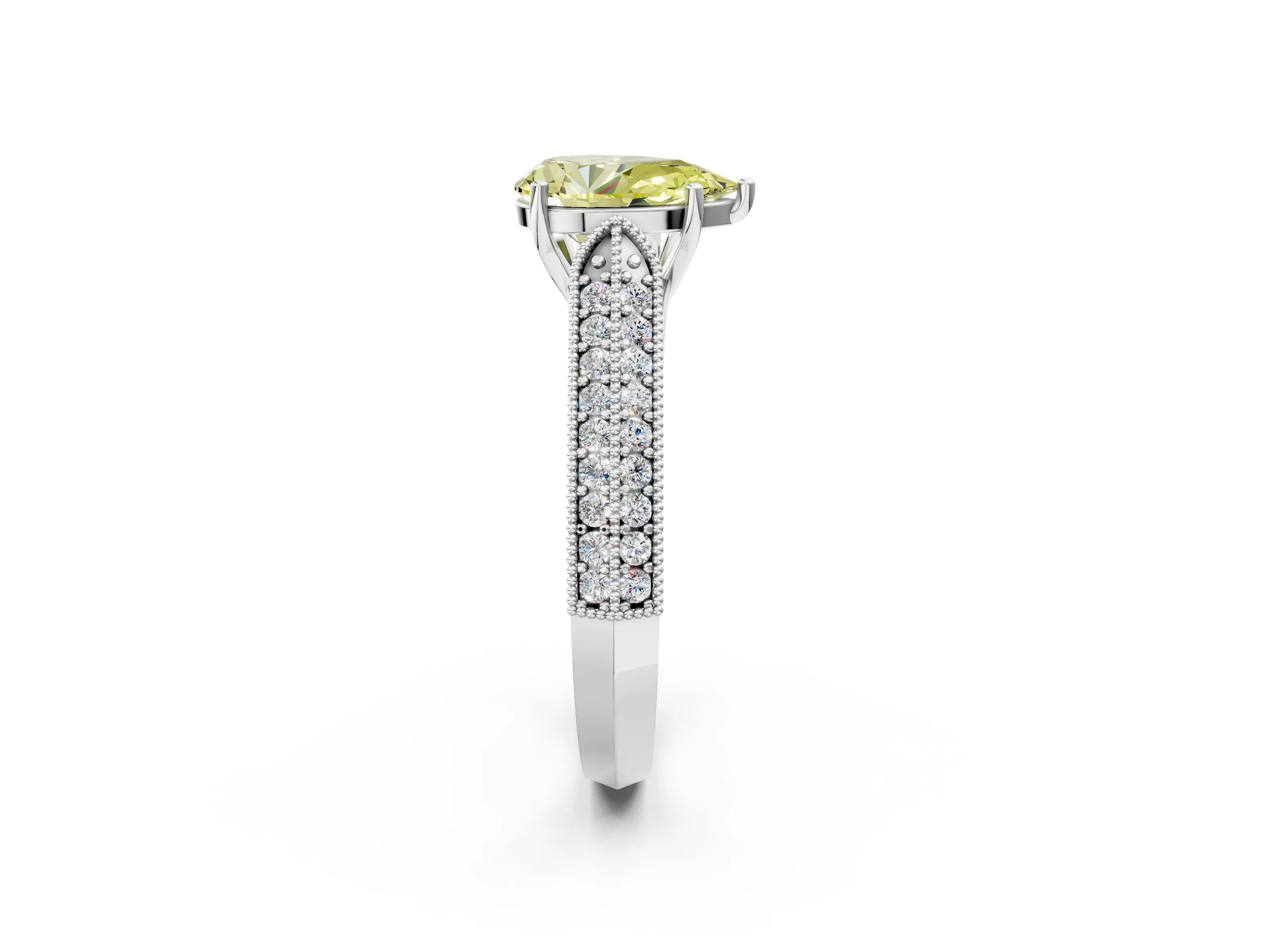 White gold Fancy Yellow Pear Cut Cut Pave Split Shank Engagement Ring with Four-Prong Setting_14
