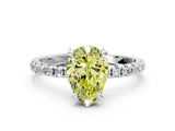 White gold Fancy Yellow Pear Cut Diamond Brilliant Solitaire Ring with Pavé Band and Four-Prong Setting_12