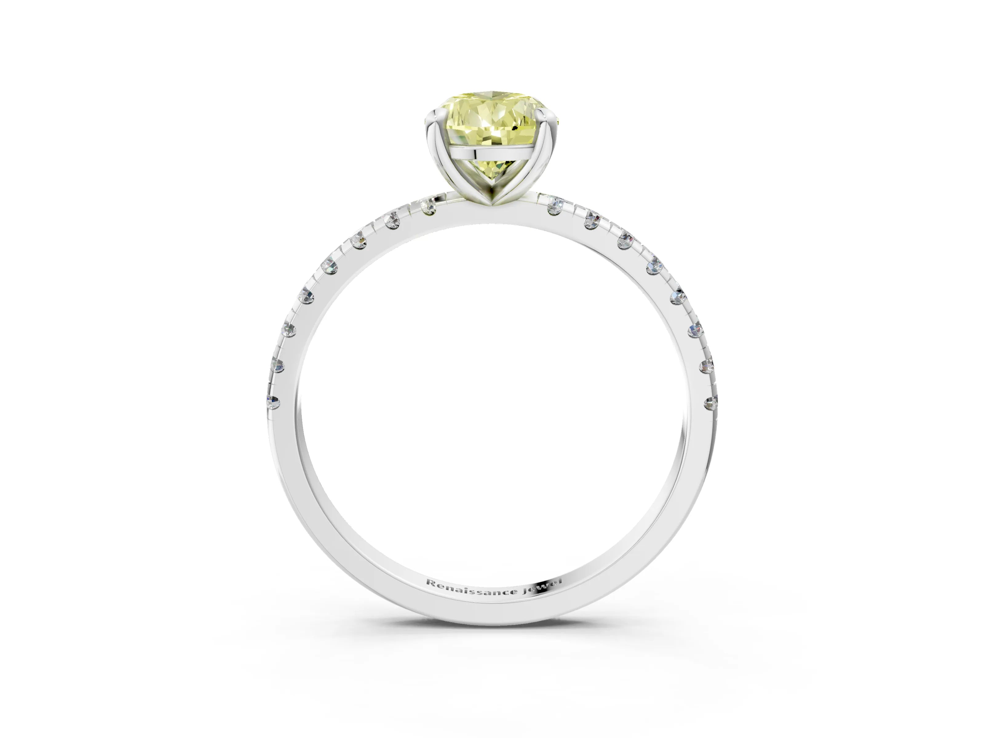 White gold Fancy Yellow Pear Cut Diamond Brilliant Solitaire Ring with Pavé Band and Four-Prong Setting_3