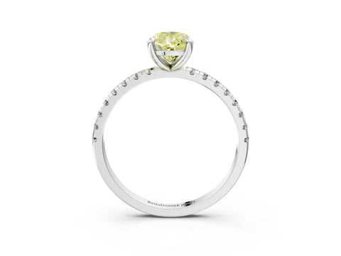 White gold Fancy Yellow Pear Cut Diamond Brilliant Solitaire Ring with Pavé Band and Four-Prong Setting_3