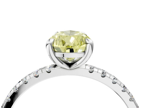 White gold Fancy Yellow Pear Cut Diamond Brilliant Solitaire Ring with Pavé Band and Four-Prong Setting_4