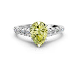 White gold Fancy Yellow Pear Cut Diamond Cathedral Solitaire Ring with Round  Pavé Band_228