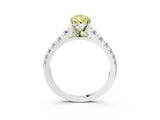 White gold Fancy Yellow Pear Cut Diamond Cathedral Solitaire Ring with Round  Pavé Band_231