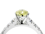 White gold Fancy Yellow Pear Cut Diamond Cathedral Solitaire Ring with Round  Pavé Band_232