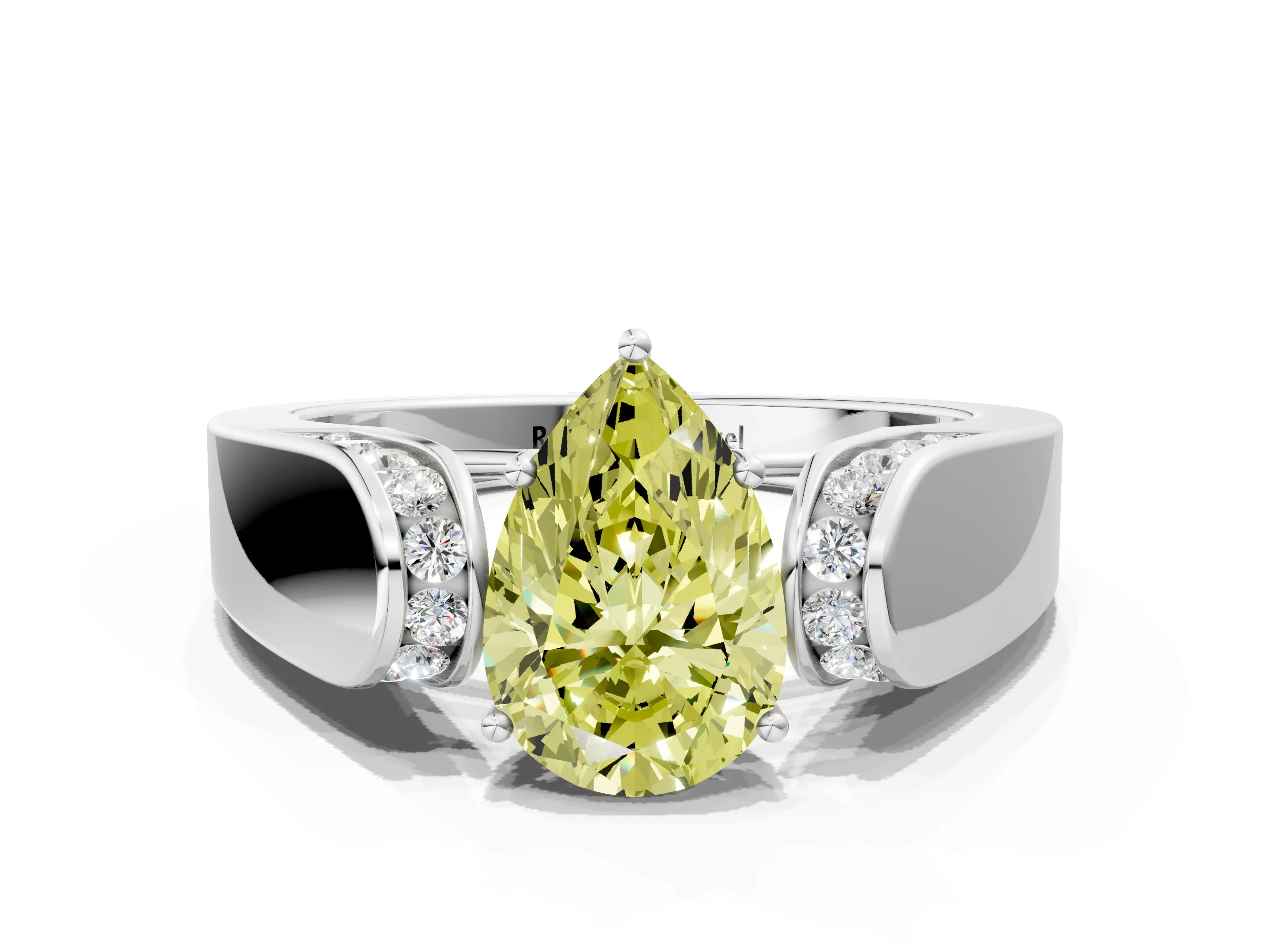 White gold Fancy Yellow Pear Cut Diamond Channel Set Solitaire Ring with Four-Prong Setting_38