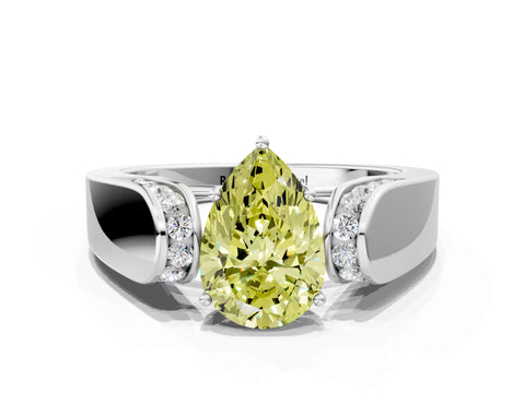 White gold Fancy Yellow Pear Cut Diamond Channel Set Solitaire Ring with Four-Prong Setting_38