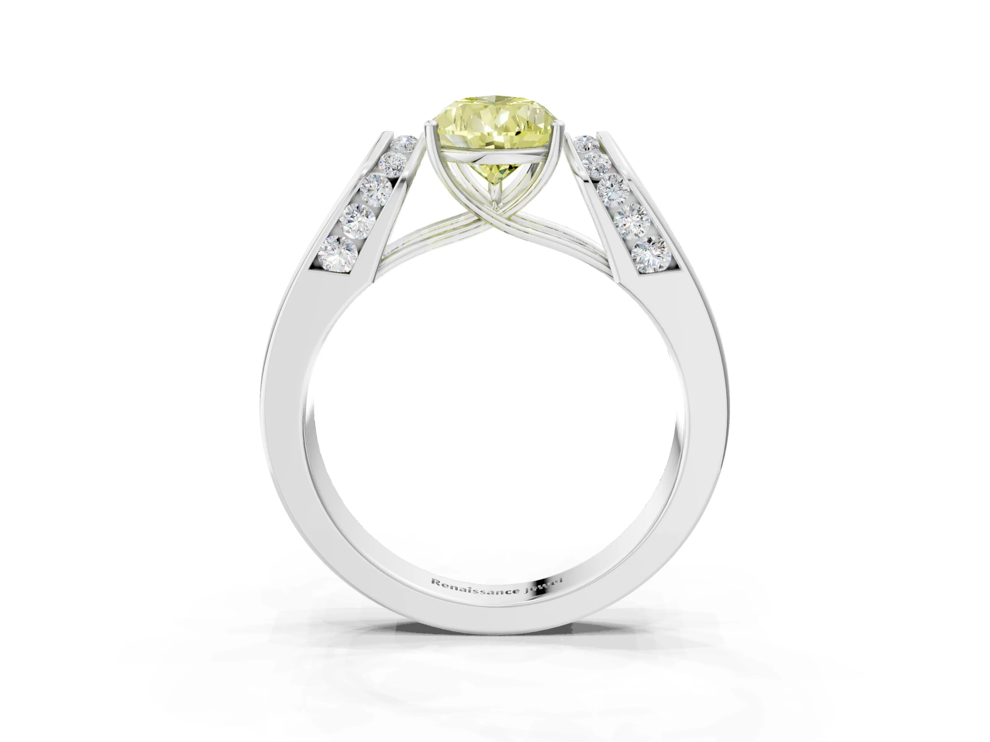 White gold Fancy Yellow Pear Cut Diamond Channel Set Solitaire Ring with Four-Prong Setting_41