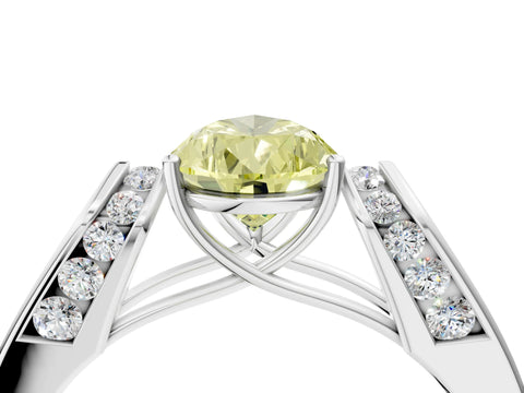 White gold Fancy Yellow Pear Cut Diamond Channel Set Solitaire Ring with Four-Prong Setting_42
