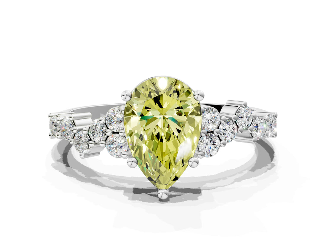 White gold Fancy Yellow Pear Cut Diamond Cluster Pavé Band with Four-Prong Setting_3