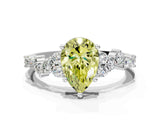 White gold Fancy Yellow Pear Cut Diamond Cluster Pavé Band with Four-Prong Setting_3