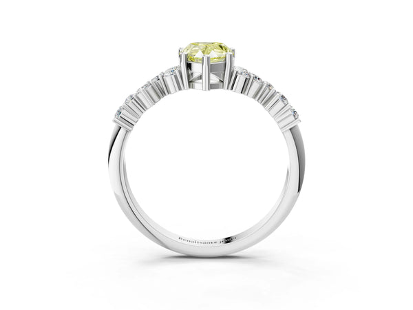 Platinum Fancy Yellow Pear Cut Diamond Cluster Pavé Band with Four-Prong Setting