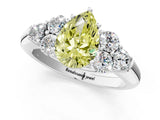 White gold Fancy Yellow Pear  Cut Diamond Cluster Ring with Round Accent Stones and Prong Setting on a Classic Band_34