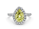 White gold Fancy Yellow Pear Cut Diamond Cushion Halo Ring with Pavé Band