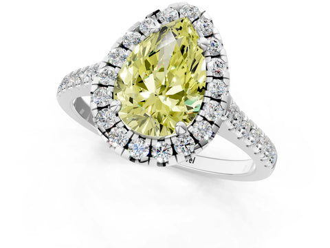 White gold Fancy Yellow Pear Cut Diamond Cushion Halo Ring with Pavé Band_1