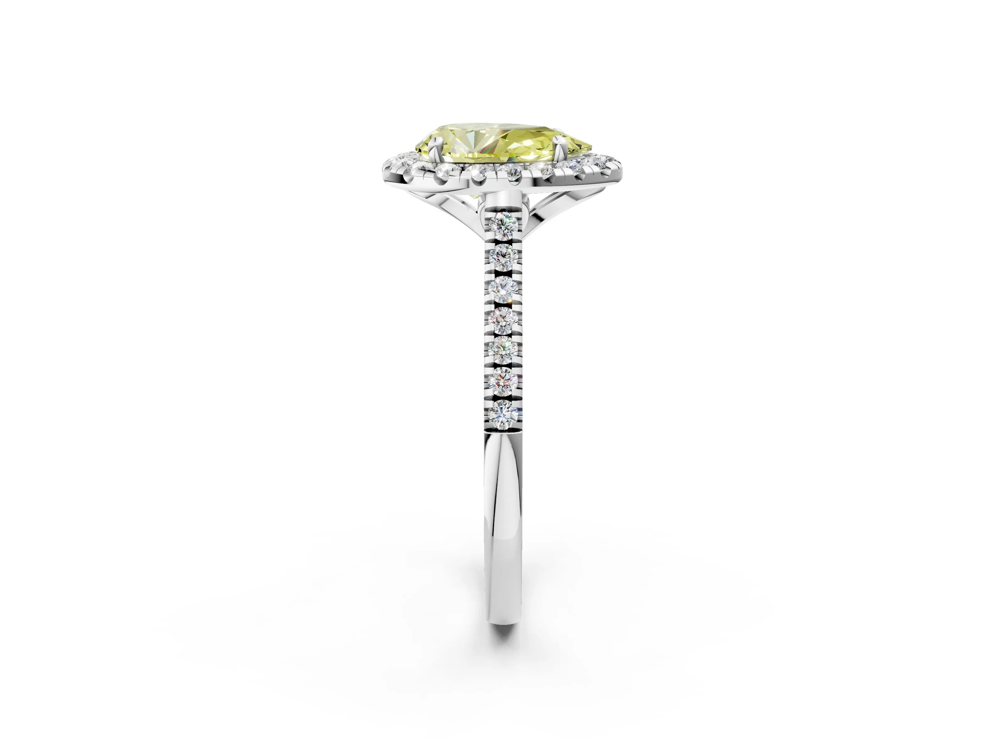 White gold Fancy Yellow Pear Cut Diamond Cushion Halo Ring with Pavé Band_2